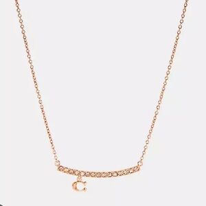 Coach signature pave bar rose gold necklace